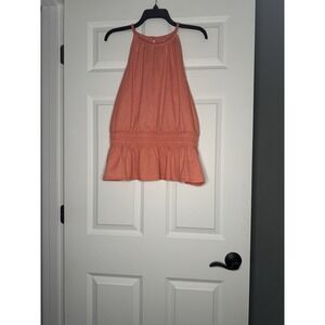 Nine West Smocked Peplum Tank Top Xl Coral Nwot